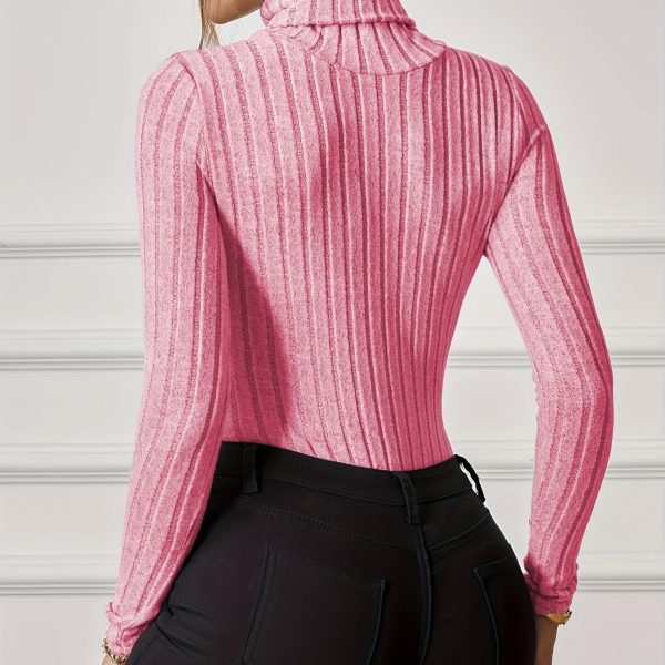 Women's New French High Neck Ribbed Knitted Jumpsuit Pajamas - Image 3