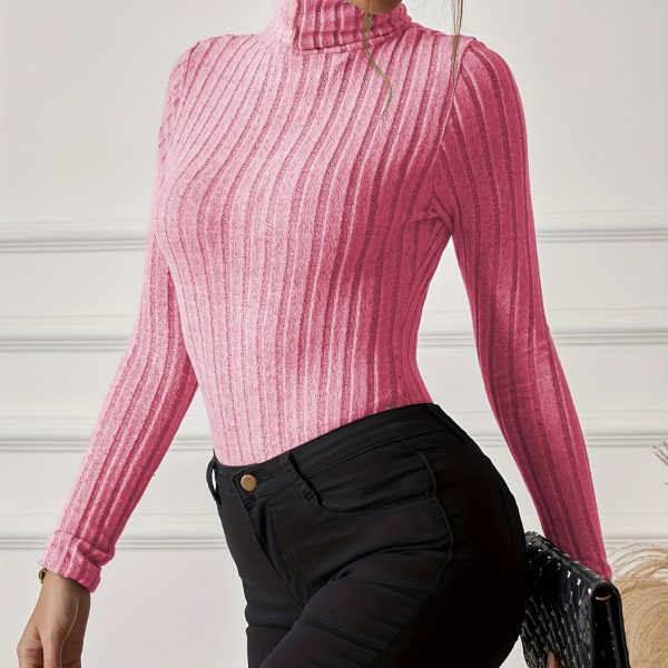 Women's New French High Neck Ribbed Knitted Jumpsuit Pajamas - Image 2