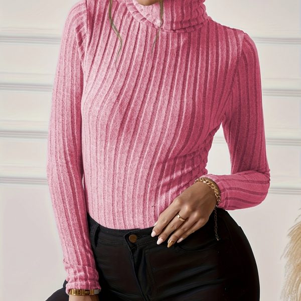 Women's New French High Neck Ribbed Knitted Jumpsuit Pajamas - Image 4